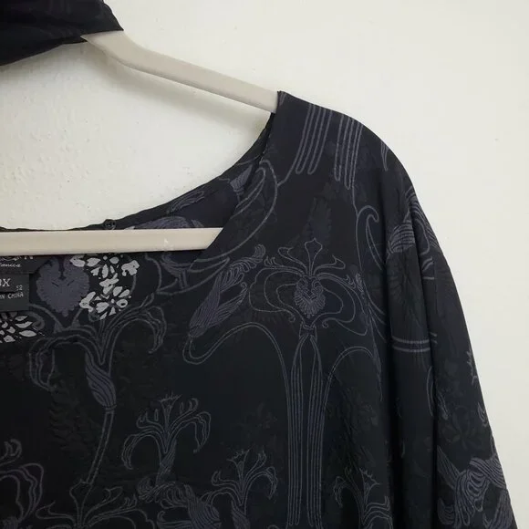 Citron dark spring printed silk blouse with matching scarf - Picture 2 of 10